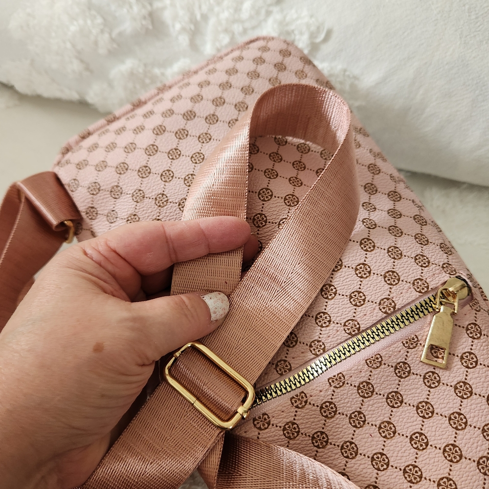 Pink And Brown Patterned Crossbody Sling Bag - Picture 6 of 6